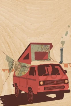 Wenskaart Postcard Red Van-Woodhi Clearance