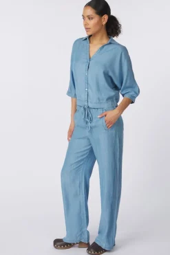 Broek Chambray Wide Leg With Elastic Waist-Yaya Sale