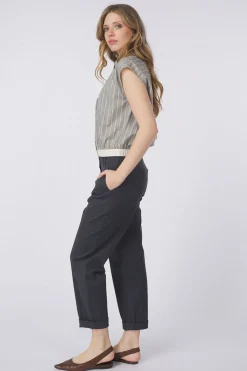 Fashion Yaya Broek Cotton Woven High Waist With Straight Leg Phantom Dessin