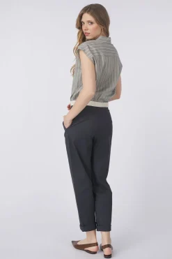 Fashion Yaya Broek Cotton Woven High Waist With Straight Leg Phantom Dessin