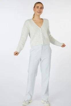 New Yaya Broek High Waist Straight Leg Pantalon With Belt Detail Off White