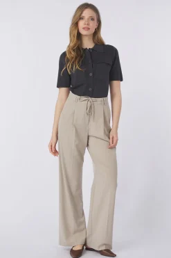 Online Yaya Broek Woven Pistripe Wide Leg With Belt And Cor Phantom