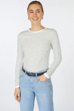 Best Yaya T-Shirt Striped Long Sleeve With Contrast Details Blue Denim
