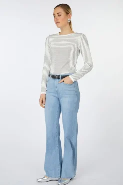 Best Yaya T-Shirt Striped Long Sleeve With Contrast Details Blue Denim